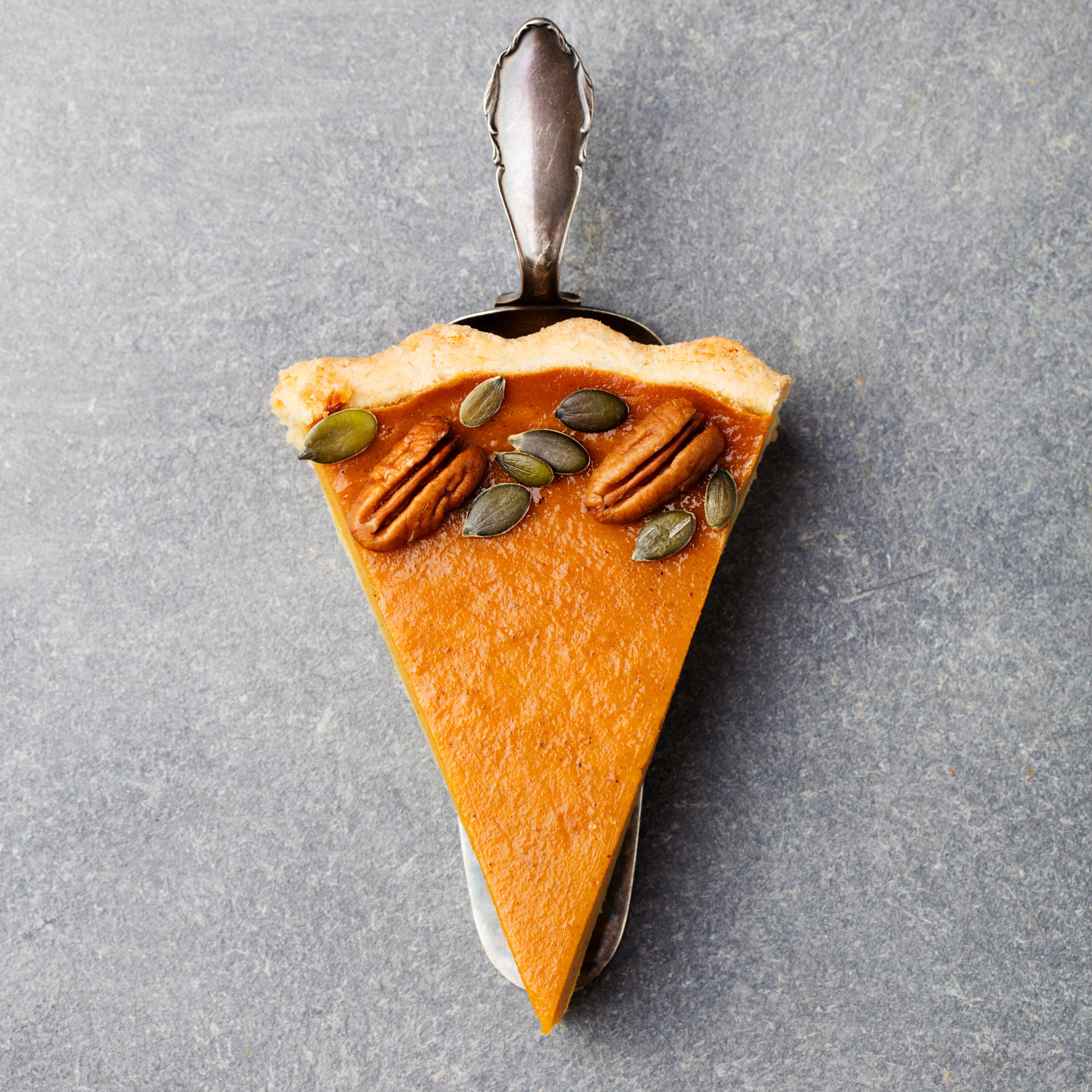 Pumpkin,Pie,,Tart,Made,For,Thanksgiving,Day.,Grey,Stone,Background.